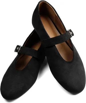 Mary Jane Shoes Women Ballet Flats with Buckle Strap Round Toe Wide Width Closed Toe Flats for Women Dressy