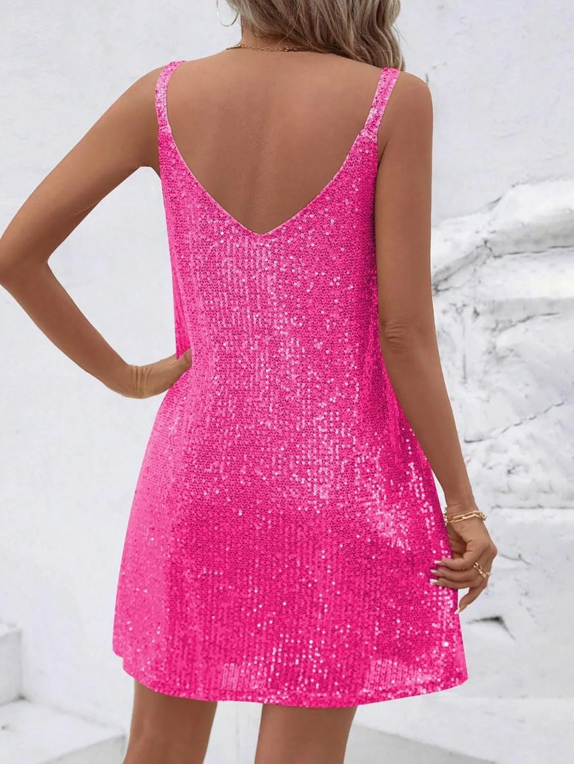 MATEKA Summer Sleeveless Sequin V-Neck Party Dress and Mini Club Party Dress Outfits