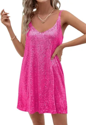 MATEKA Summer Sleeveless Sequin V-Neck Party Dress and Mini Club Party Dress Outfits