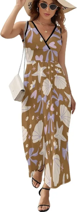 Maxi Dresses for Women Summer Sleeveless Dress Summer Seashell Casual V Neck Sundress