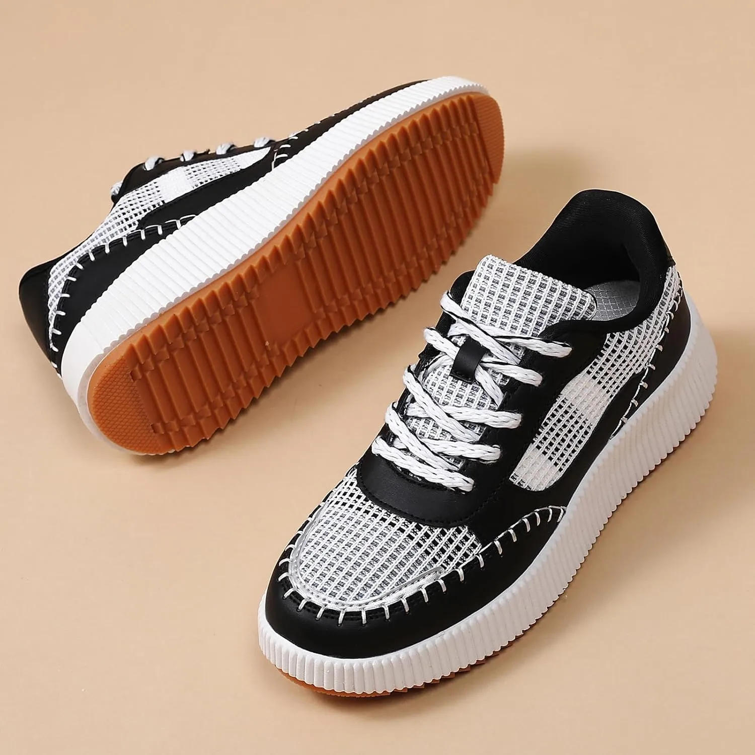 Meidiastra Women's Platform Fashion Sneakers Casual Chunky Low Top City Walking Shoes Lace UP Dolen Sneaker 2024 Orthopedic Walking Shoes with Plantar Fasciitis