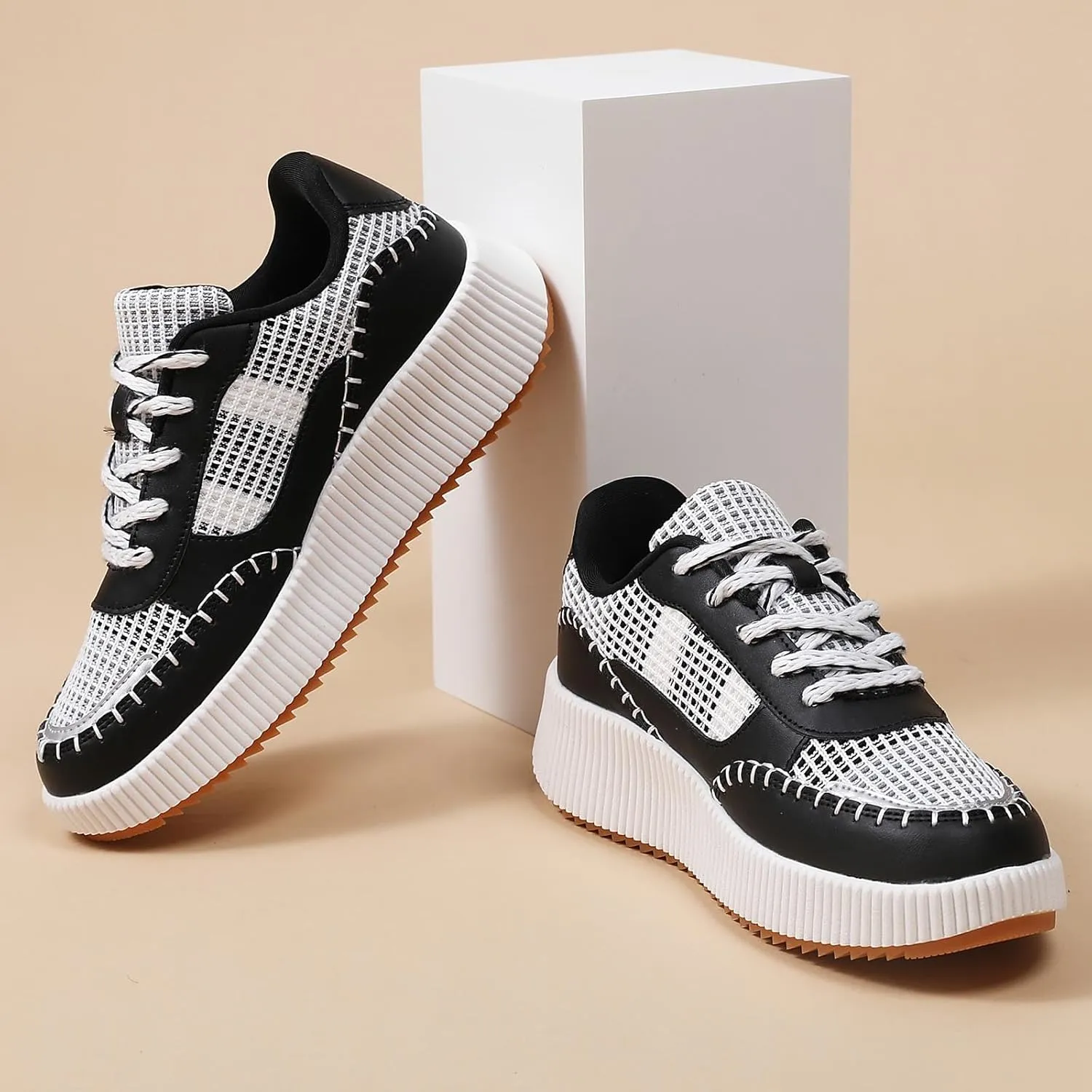 Meidiastra Women's Platform Fashion Sneakers Casual Chunky Low Top City Walking Shoes Lace UP Dolen Sneaker 2024 Orthopedic Walking Shoes with Plantar Fasciitis