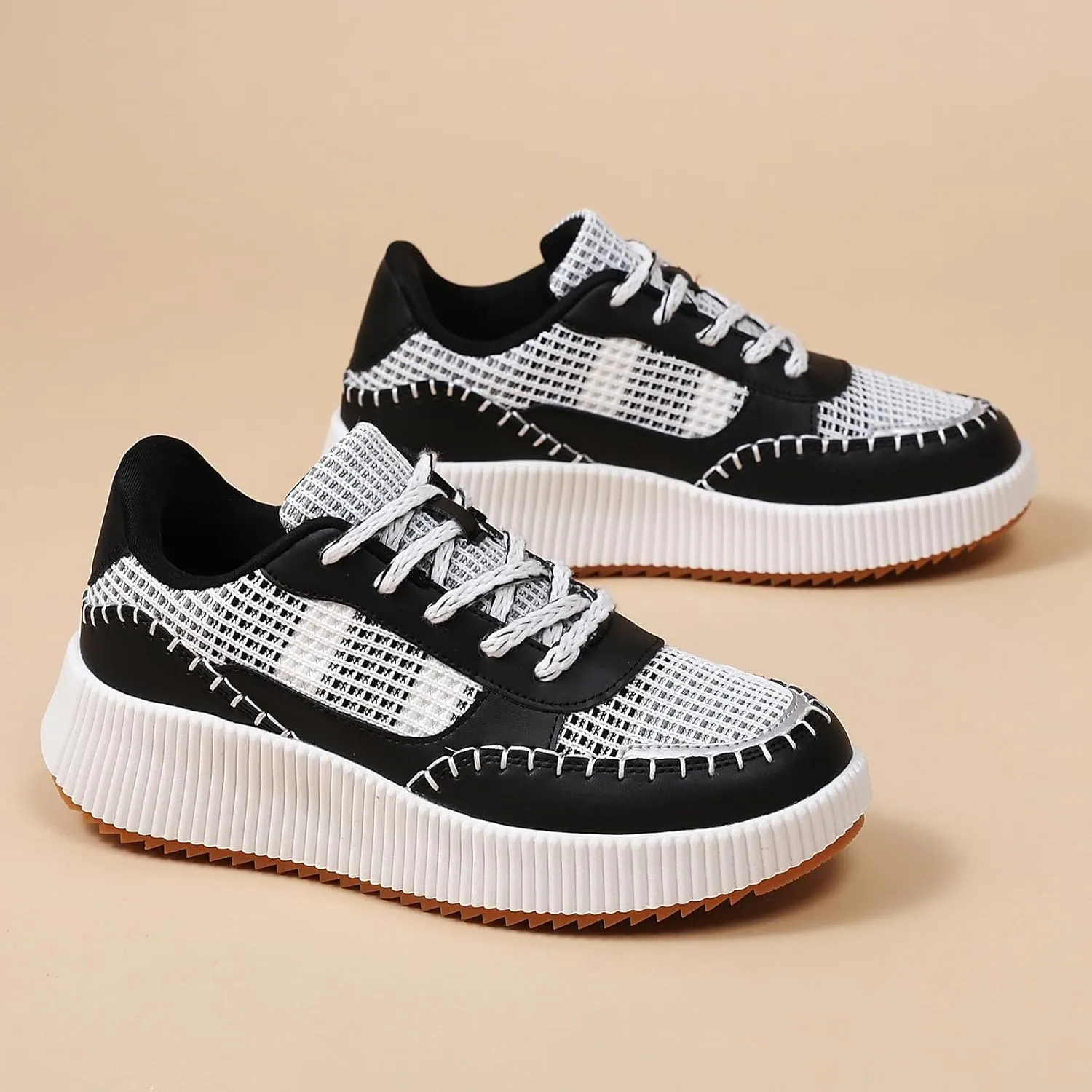 Meidiastra Women's Platform Fashion Sneakers Casual Chunky Low Top City Walking Shoes Lace UP Dolen Sneaker 2024 Orthopedic Walking Shoes with Plantar Fasciitis