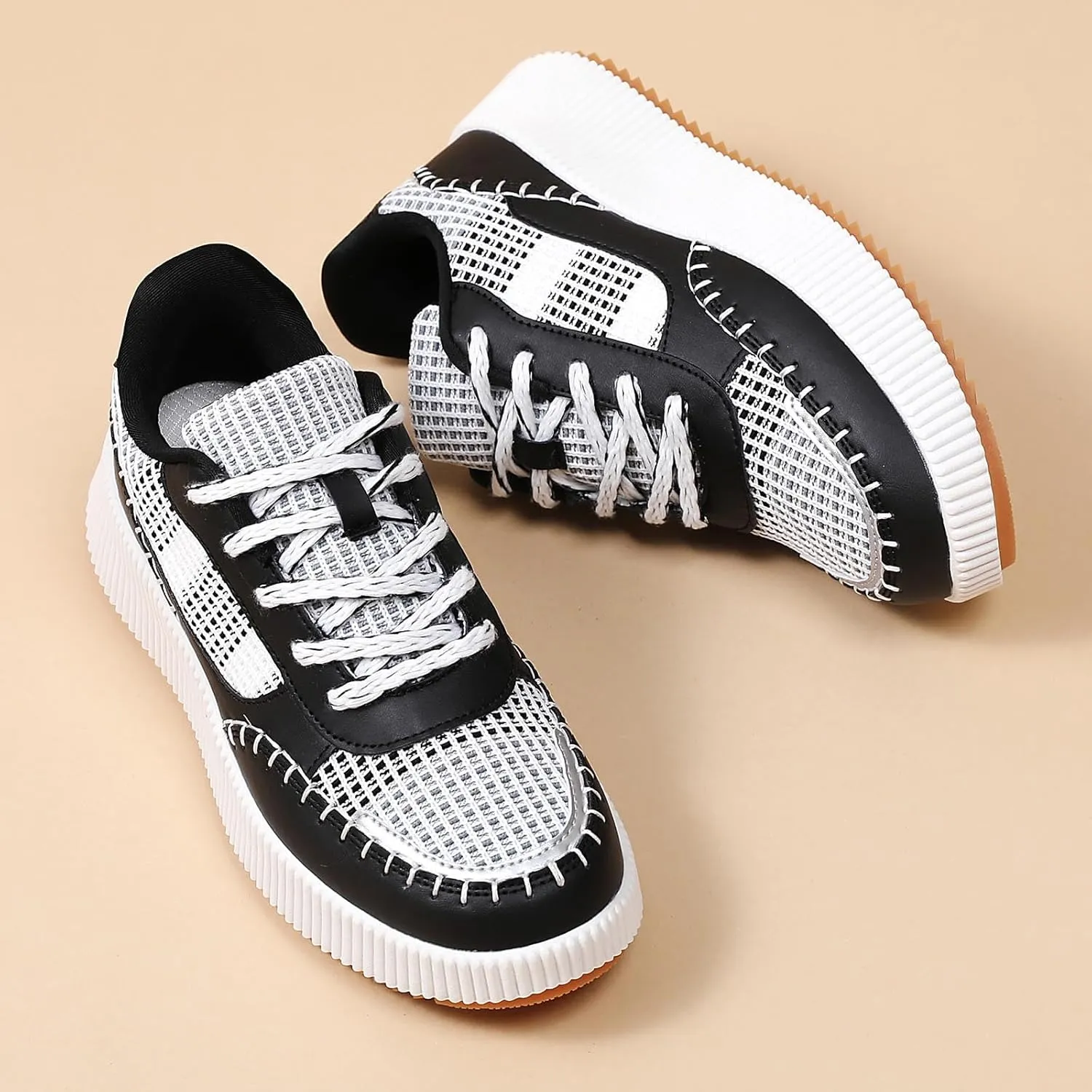 Meidiastra Women's Platform Fashion Sneakers Casual Chunky Low Top City Walking Shoes Lace UP Dolen Sneaker 2024 Orthopedic Walking Shoes with Plantar Fasciitis