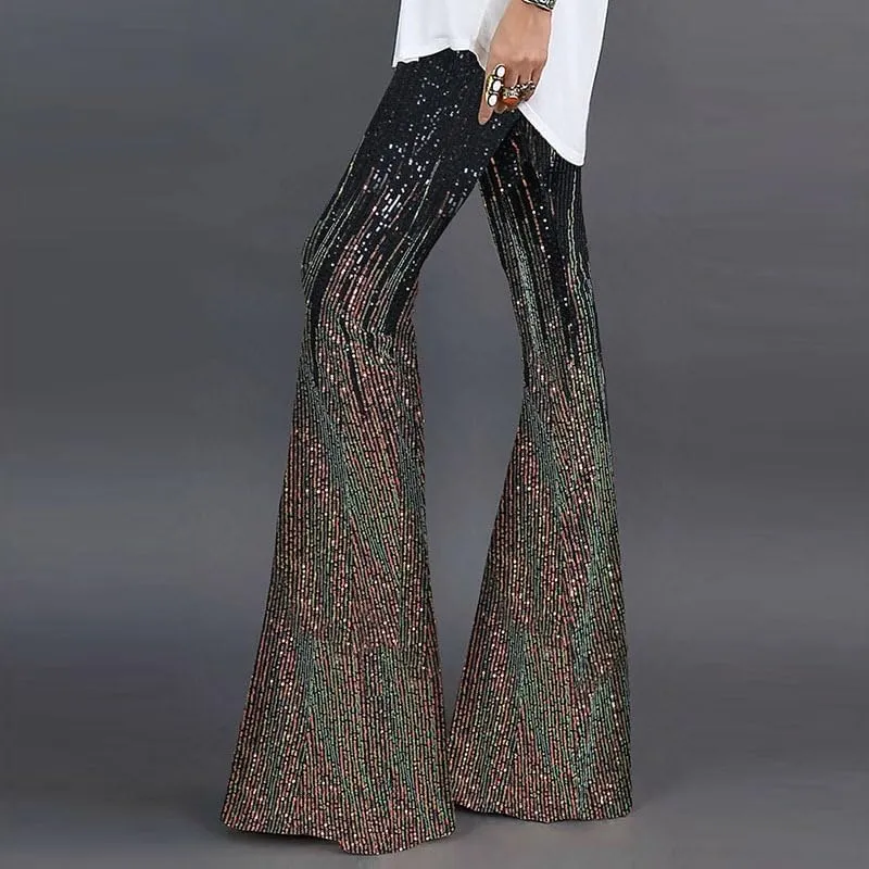 Melliflo Sequin Wide Leg Pants Glitter High Waisted Flare Leg Pants Party Club Dance Pants Night Out Bell Bottom Trousers