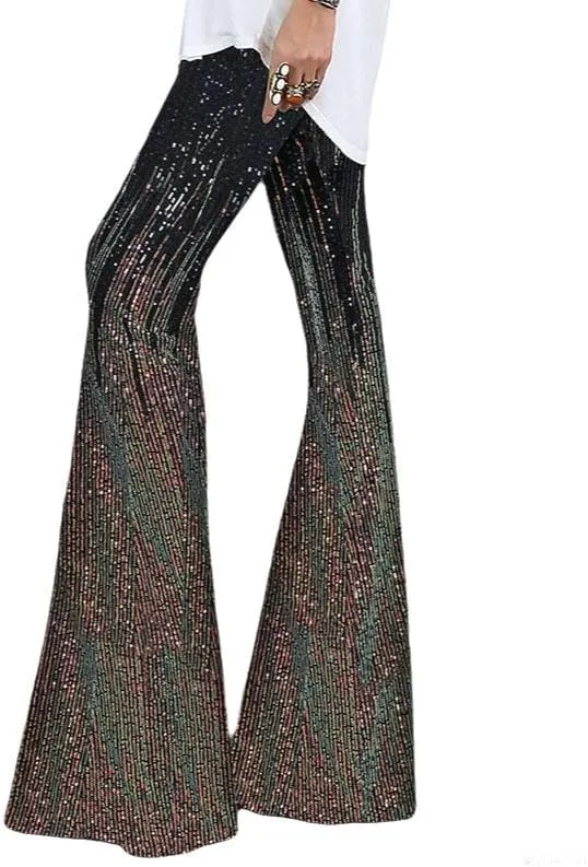 Melliflo Sequin Wide Leg Pants Glitter High Waisted Flare Leg Pants Party Club Dance Pants Night Out Bell Bottom Trousers
