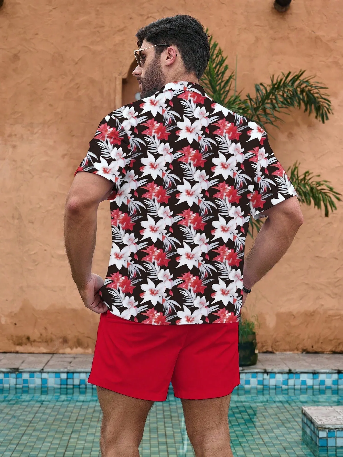 Men tropical shirt| Men's Tropical Plant Printed Short Sleeve Shirt