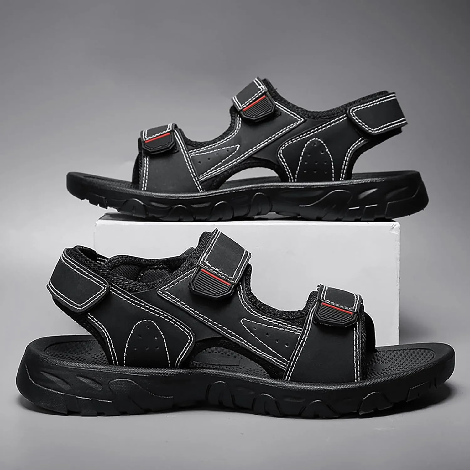 Men's Arch Support Hiking Sandals Outdoor Athletic Comfortable Beach Water Sandals with Adjustable Hook And Loop Straps