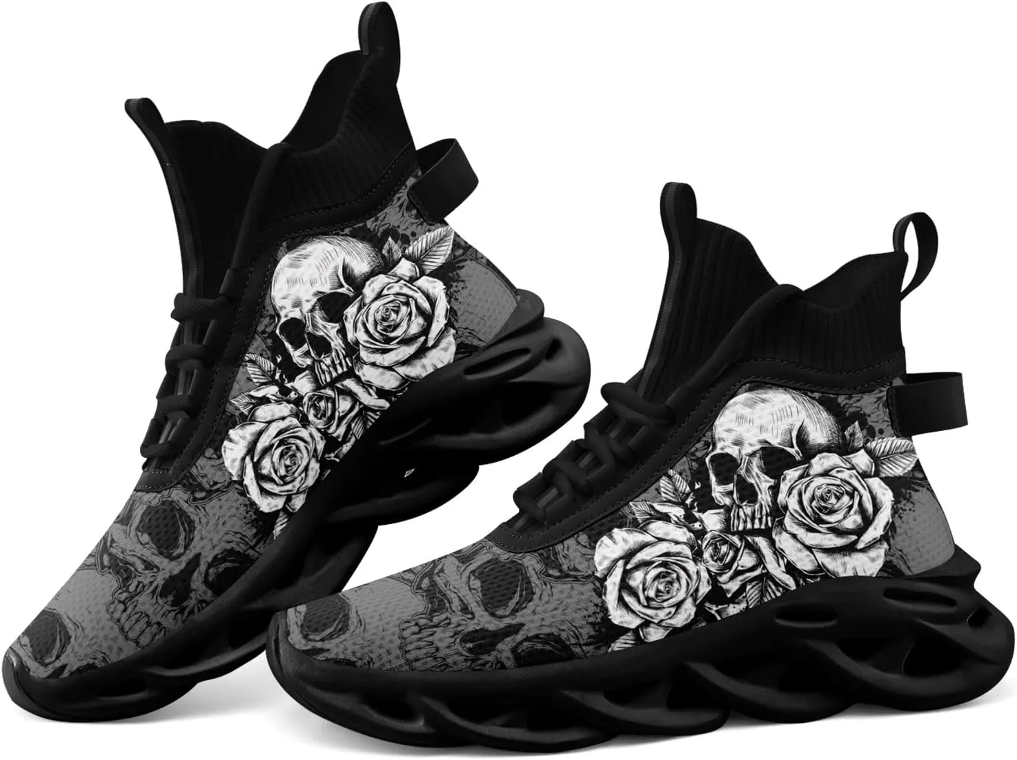 Men's Athletic High Top Walking Shoes Non Slip Skull Lightweight Fashion Sneakers for Women Hip Hop Cushion Running Shoes