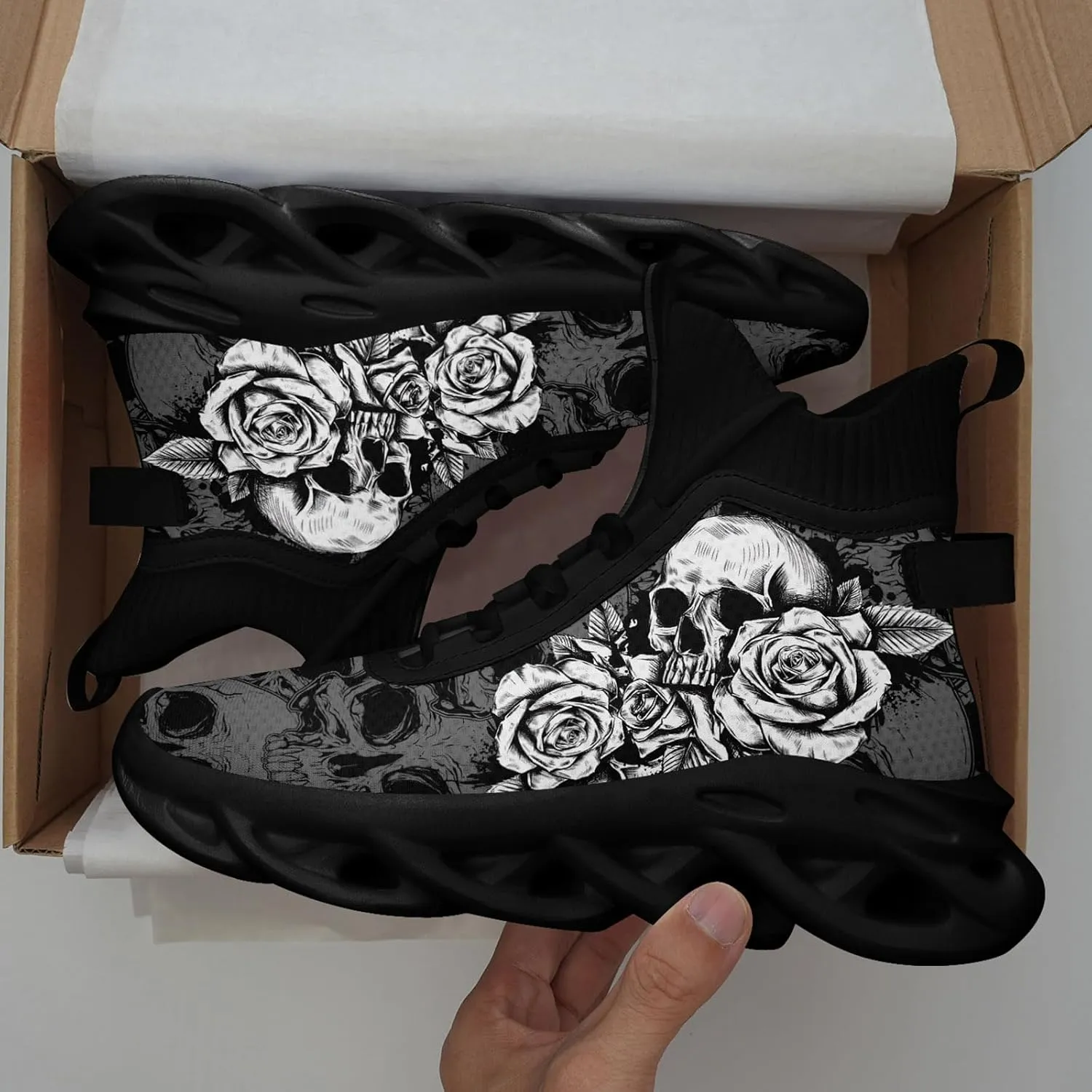 Men's Athletic High Top Walking Shoes Non Slip Skull Lightweight Fashion Sneakers for Women Hip Hop Cushion Running Shoes