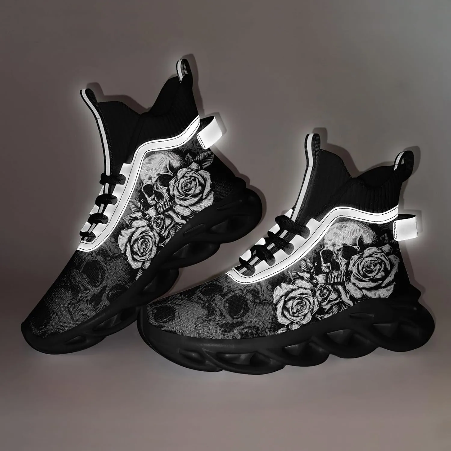Men's Athletic High Top Walking Shoes Non Slip Skull Lightweight Fashion Sneakers for Women Hip Hop Cushion Running Shoes