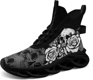 Men's Athletic High Top Walking Shoes Non Slip Skull Lightweight Fashion Sneakers for Women Hip Hop Cushion Running Shoes