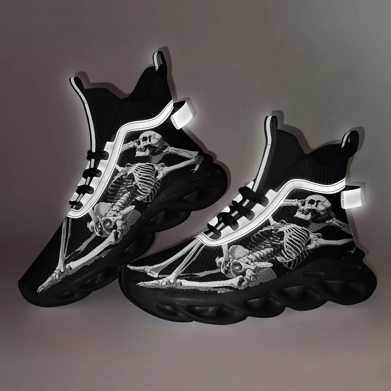Men's Athletic High Top Walking Shoes Non Slip Skull Lightweight Fashion Sneakers for Women Hip Hop Cushion Running Shoes