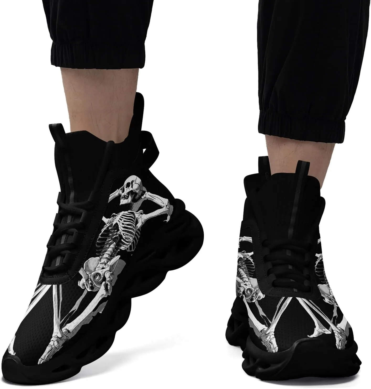 Men's Athletic High Top Walking Shoes Non Slip Skull Lightweight Fashion Sneakers for Women Hip Hop Cushion Running Shoes