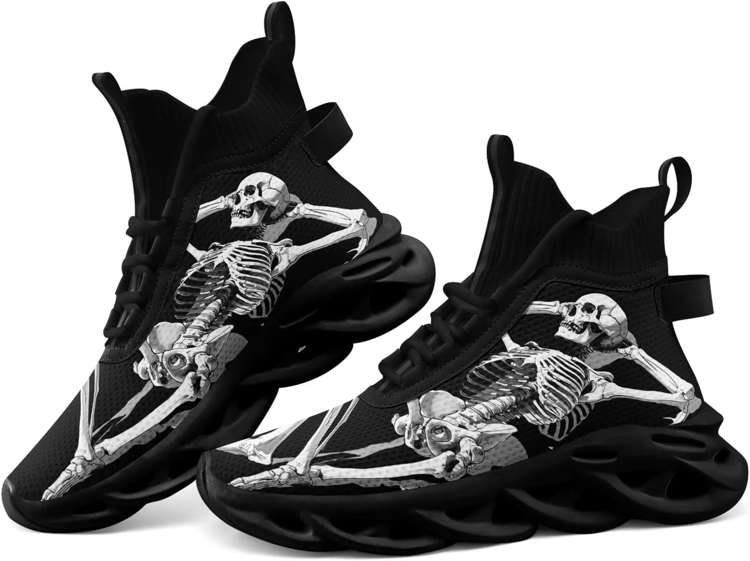 Men's Athletic High Top Walking Shoes Non Slip Skull Lightweight Fashion Sneakers for Women Hip Hop Cushion Running Shoes