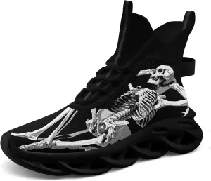 Men's Athletic High Top Walking Shoes Non Slip Skull Lightweight Fashion Sneakers for Women Hip Hop Cushion Running Shoes