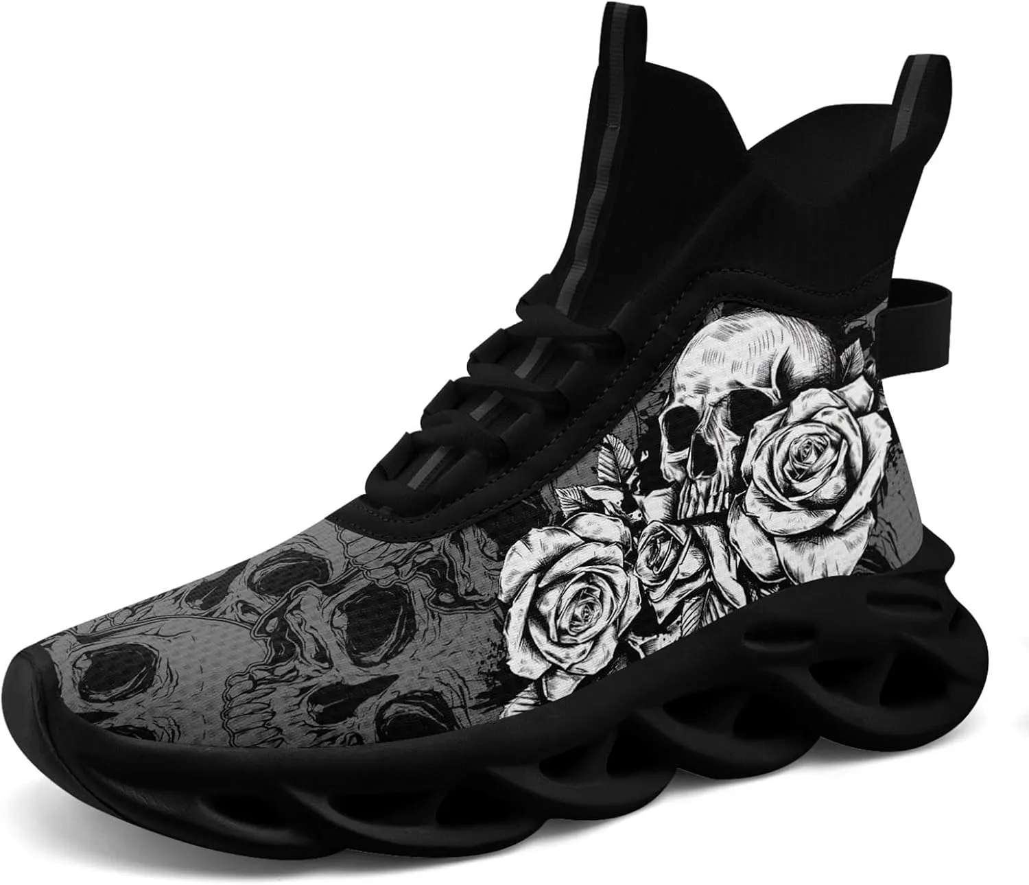 Men's Athletic High Top Walking Shoes Non Slip Skull Lightweight Fashion Sneakers for Women Hip Hop Cushion Running Shoes
