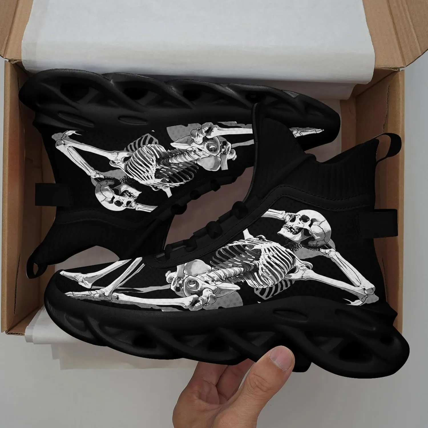 Men's Athletic High Top Walking Shoes Non Slip Skull Lightweight Fashion Sneakers for Women Hip Hop Cushion Running Shoes