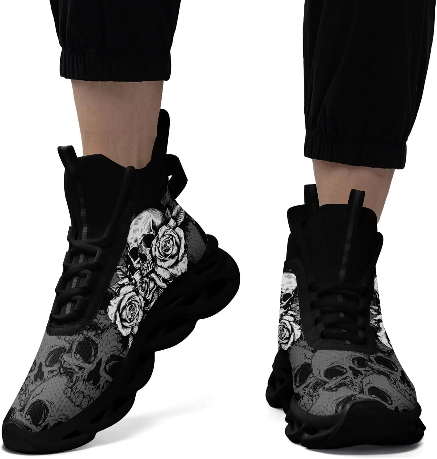 Men's Athletic High Top Walking Shoes Non Slip Skull Lightweight Fashion Sneakers for Women Hip Hop Cushion Running Shoes