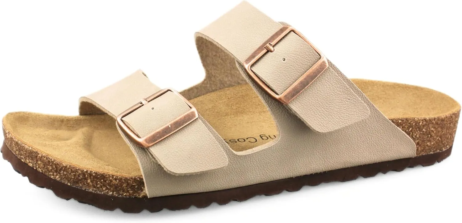 Men's Cork Footbed Slide Sandals, Arch Support Adjustable Buckle Cushioned Sandals, Comfy Summer Essentials