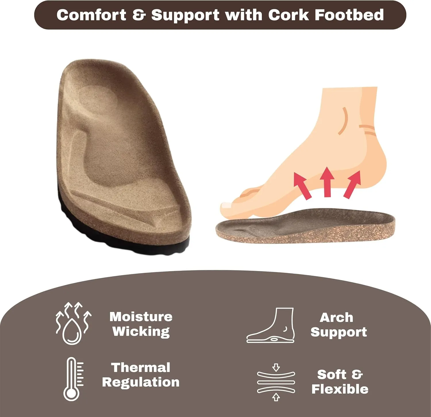 Men's Cork Footbed Slide Sandals, Arch Support Adjustable Buckle Cushioned Sandals, Comfy Summer Essentials