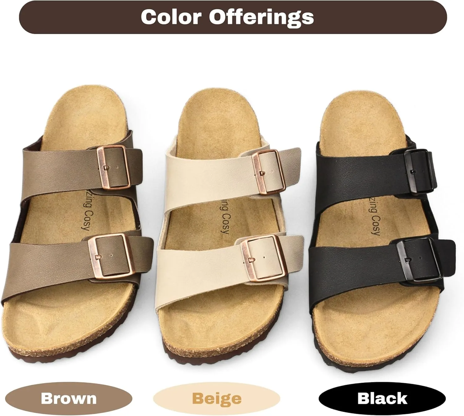Men's Cork Footbed Slide Sandals, Arch Support Adjustable Buckle Cushioned Sandals, Comfy Summer Essentials