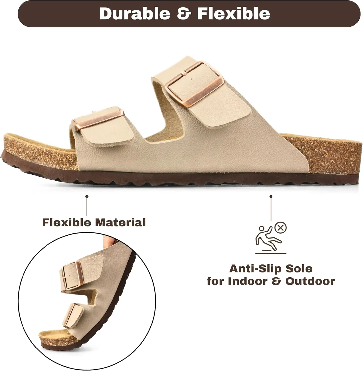 Men's Cork Footbed Slide Sandals, Arch Support Adjustable Buckle Cushioned Sandals, Comfy Summer Essentials
