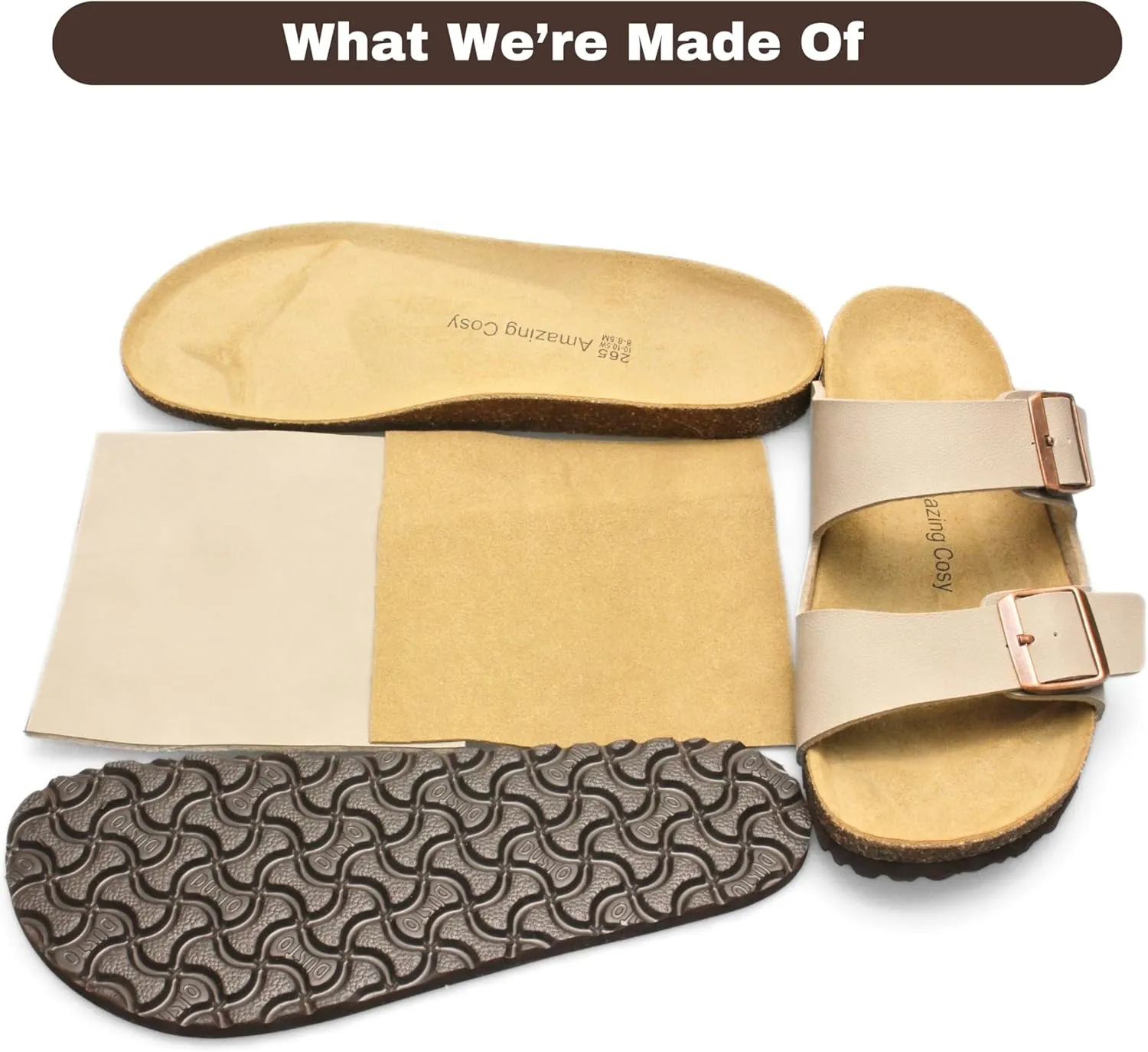 Men's Cork Footbed Slide Sandals, Arch Support Adjustable Buckle Cushioned Sandals, Comfy Summer Essentials