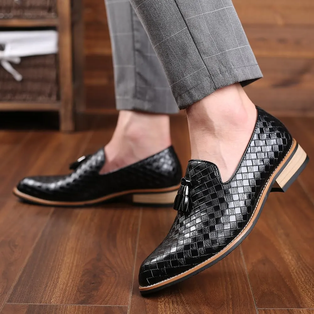 Mens Fashion Loafers Leather Casual Tassel Slip on Driving Flats Dress Shoes Black