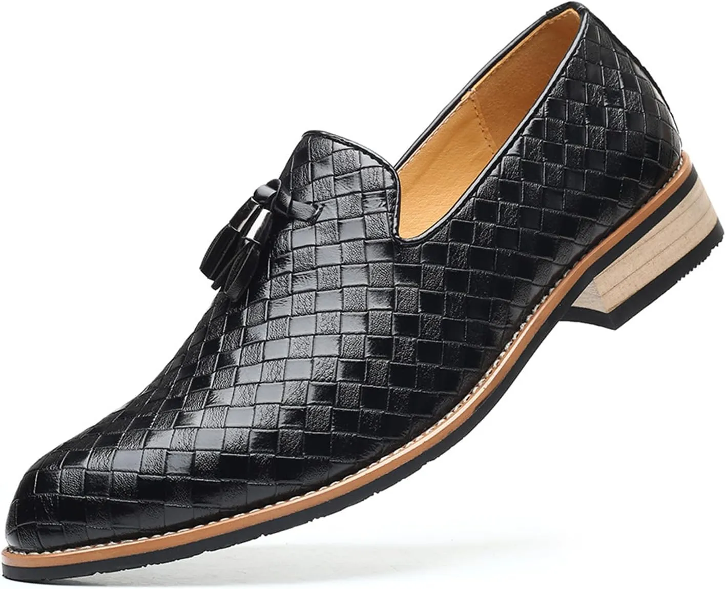 Mens Fashion Loafers Leather Casual Tassel Slip on Driving Flats Dress Shoes Black