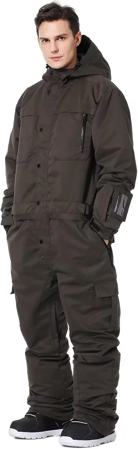 Mens One Piece Ski Suit Colorful Jumpsuits Snowboard Snowsuits Winter Outdoor Waterproof for Snow Sports