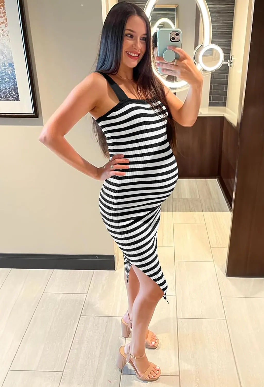 MEROKEETY Women's 2025 Summer Spring Bodycon Midi Dress Vacation Sleeveless Ribbed Knit Striped Party Sweater Dresses