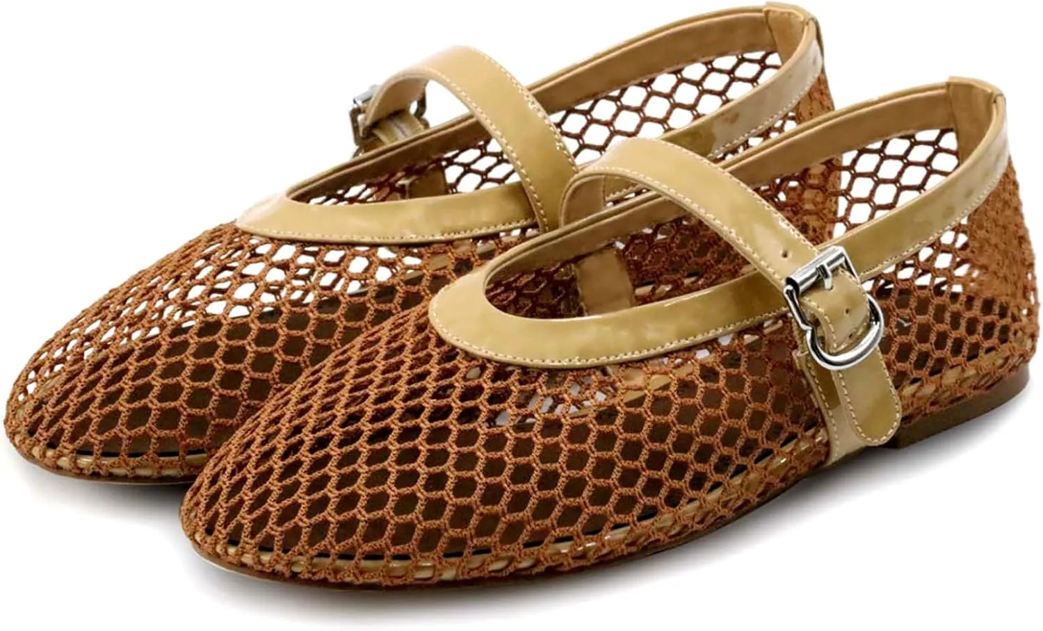 Mesh Ballet Flats for Women Round Toe Buckle Strap Comfy Casua Office Ballerina Mary Jane Flats Shoes