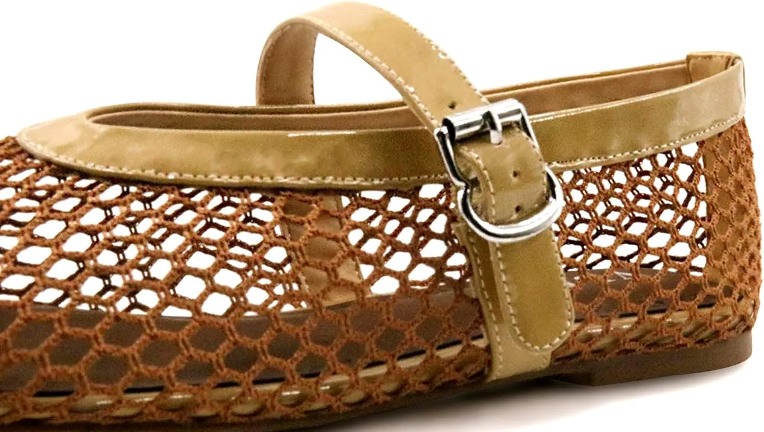 Mesh Ballet Flats for Women Round Toe Buckle Strap Comfy Casua Office Ballerina Mary Jane Flats Shoes
