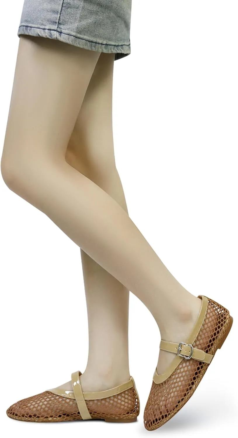 Mesh Ballet Flats for Women Round Toe Buckle Strap Comfy Casua Office Ballerina Mary Jane Flats Shoes