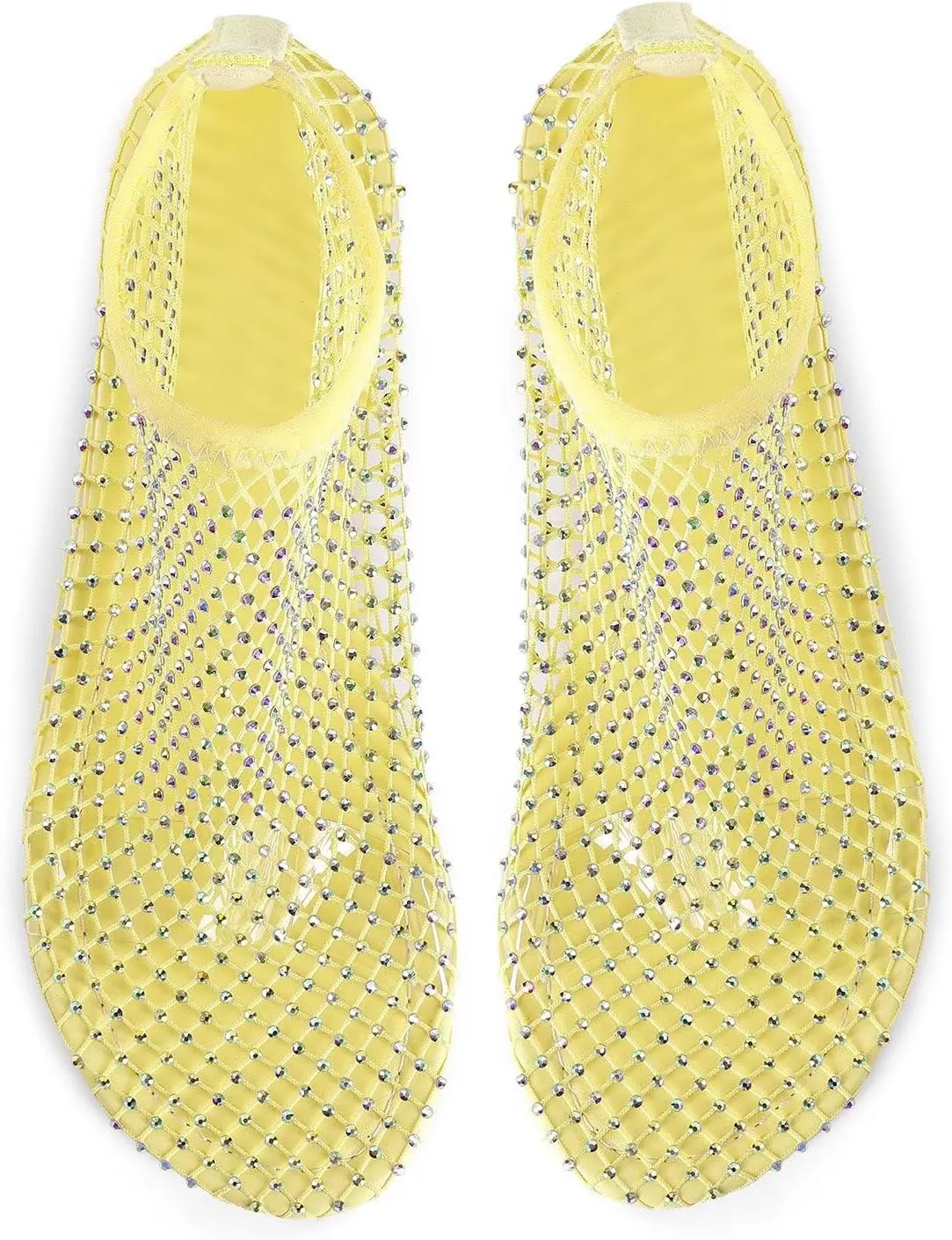 Mesh Ballet Flats Round Toe Shiny Gem Mesh Flats Rhinestone Short Boots Sexy Sandals Cutout Sparkly Comfortable Beach Casual Dress Flats for Women