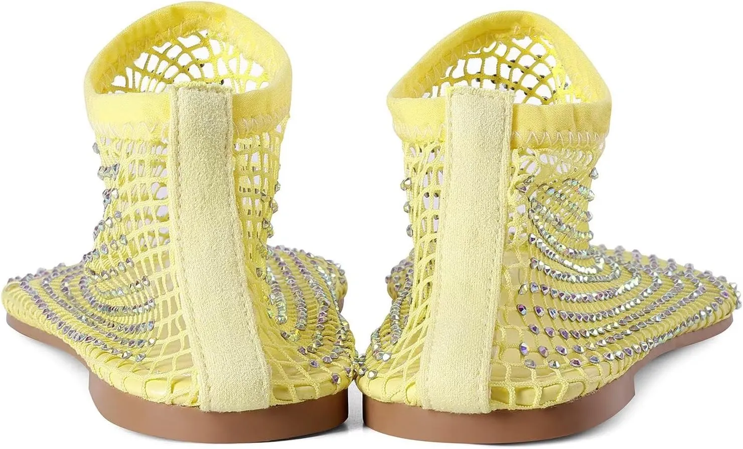 Mesh Ballet Flats Round Toe Shiny Gem Mesh Flats Rhinestone Short Boots Sexy Sandals Cutout Sparkly Comfortable Beach Casual Dress Flats for Women