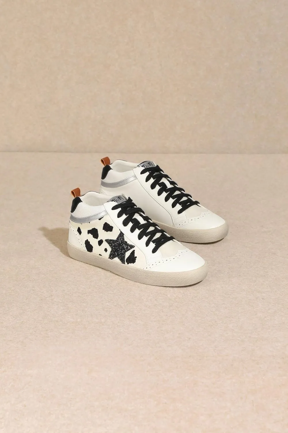 Mi.iM Daisy Rubber Sole Lace-up Glitter Suede Mid Star Sneakers