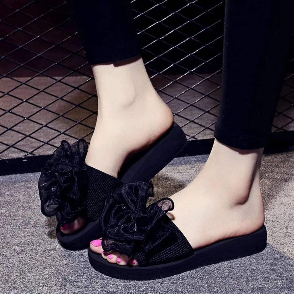 MIOKE Women's Bohemian Bowknot Flat Slide Sandals Fashion Comfort Anti-Slip Platform Summer Beach Sandals