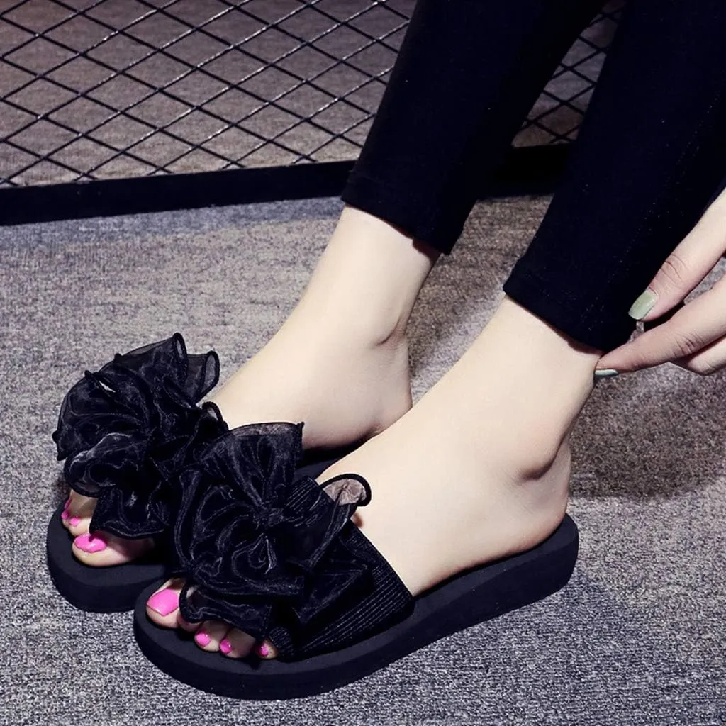 MIOKE Women's Bohemian Bowknot Flat Slide Sandals Fashion Comfort Anti-Slip Platform Summer Beach Sandals