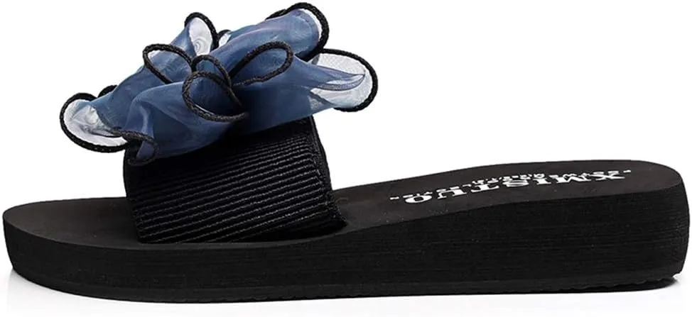 MIOKE Women's Bohemian Bowknot Flat Slide Sandals Fashion Comfort Anti-Slip Platform Summer Beach Sandals