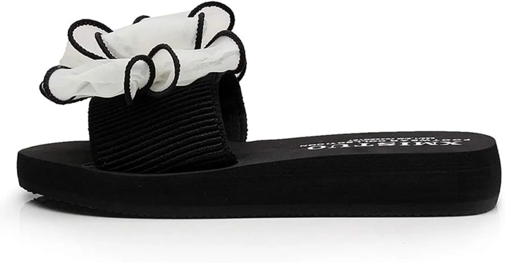 MIOKE Women's Bohemian Bowknot Flat Slide Sandals Fashion Comfort Anti-Slip Platform Summer Beach Sandals