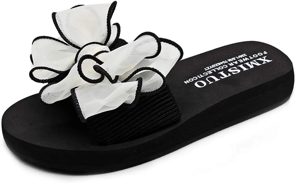 MIOKE Women's Bohemian Bowknot Flat Slide Sandals Fashion Comfort Anti-Slip Platform Summer Beach Sandals