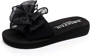 MIOKE Women's Bohemian Bowknot Flat Slide Sandals Fashion Comfort Anti-Slip Platform Summer Beach Sandals