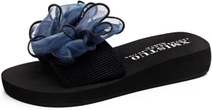 MIOKE Women's Bohemian Bowknot Flat Slide Sandals Fashion Comfort Anti-Slip Platform Summer Beach Sandals