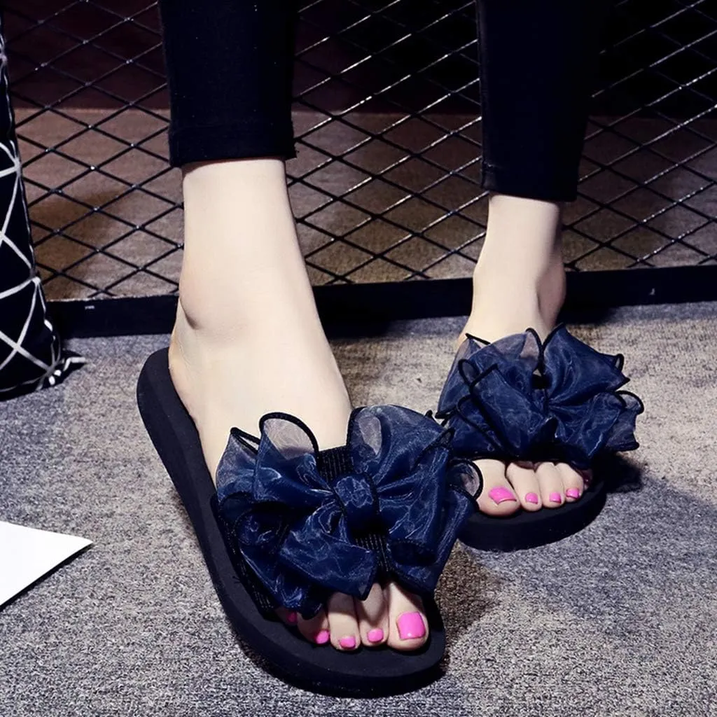 MIOKE Women's Bohemian Bowknot Flat Slide Sandals Fashion Comfort Anti-Slip Platform Summer Beach Sandals