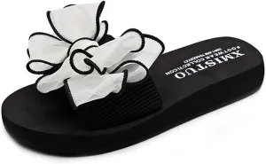 MIOKE Women's Bohemian Bowknot Flat Slide Sandals Fashion Comfort Anti-Slip Platform Summer Beach Sandals