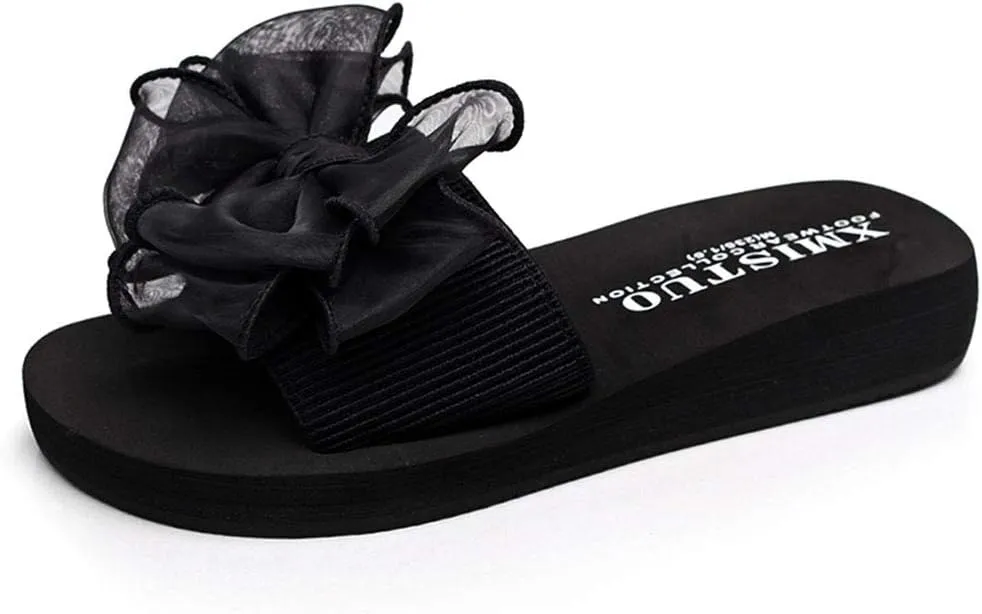 MIOKE Women's Bohemian Bowknot Flat Slide Sandals Fashion Comfort Anti-Slip Platform Summer Beach Sandals