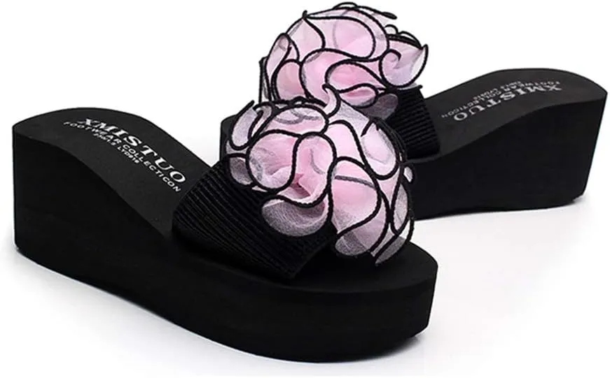 MIOKE Women's Bohemian Flower Flat Slide Sandals Fashion Comfort Anti-Slip Platform Summer Beach Sandals