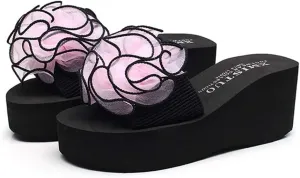 MIOKE Women's Bohemian Flower Flat Slide Sandals Fashion Comfort Anti-Slip Platform Summer Beach Sandals